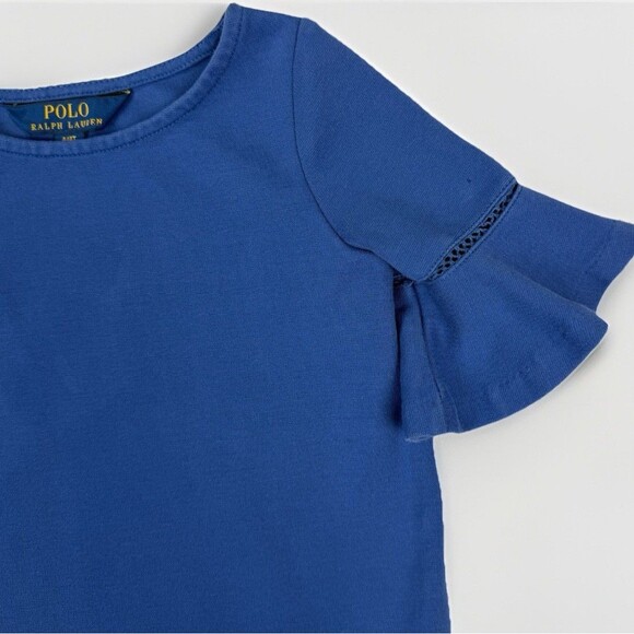 Polo Ralph Lauren Girls 4T Blue Flutter Sleeve Peplum Top Cotton Blend Logo - Picture 3 of 9